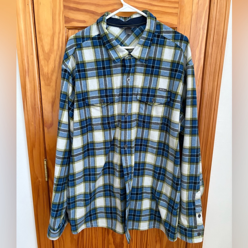 Eddie Bauer Blue and Green Plaid Casual Button Down Shirt